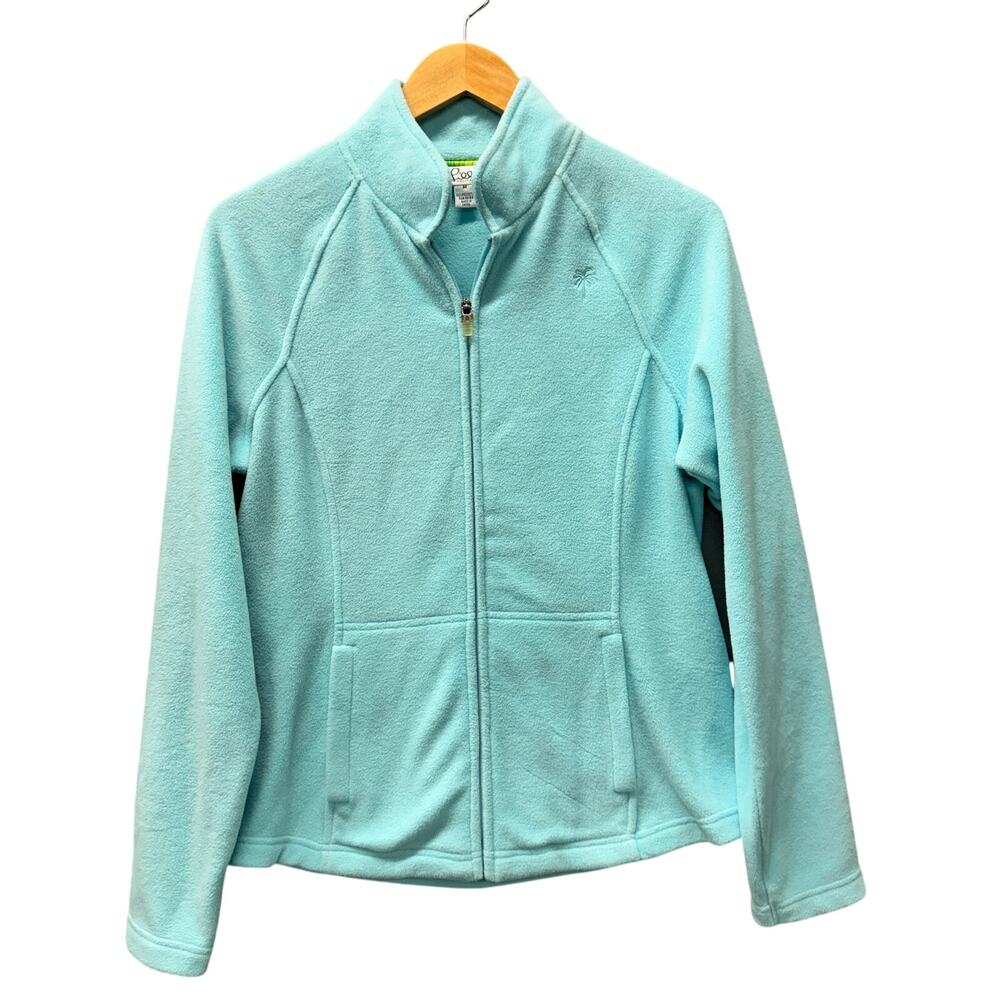 Vintage Lilly Pulitzer Jacket Womens Medium COMFY Fleece Full Zip Coastal Blue